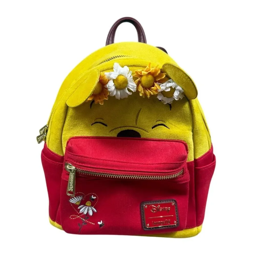 Loungefly Disney Winnie the Pooh Floral Crown Flocked Mini Backpack